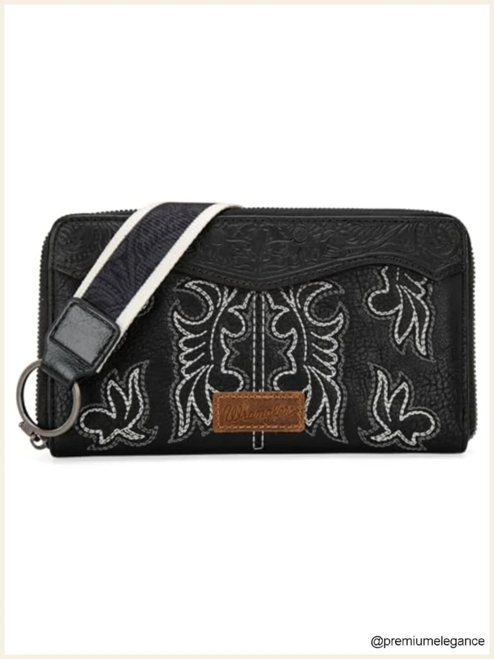 Floral Tooled Western Wristlet Wallet with Embroidery, Removable Strap